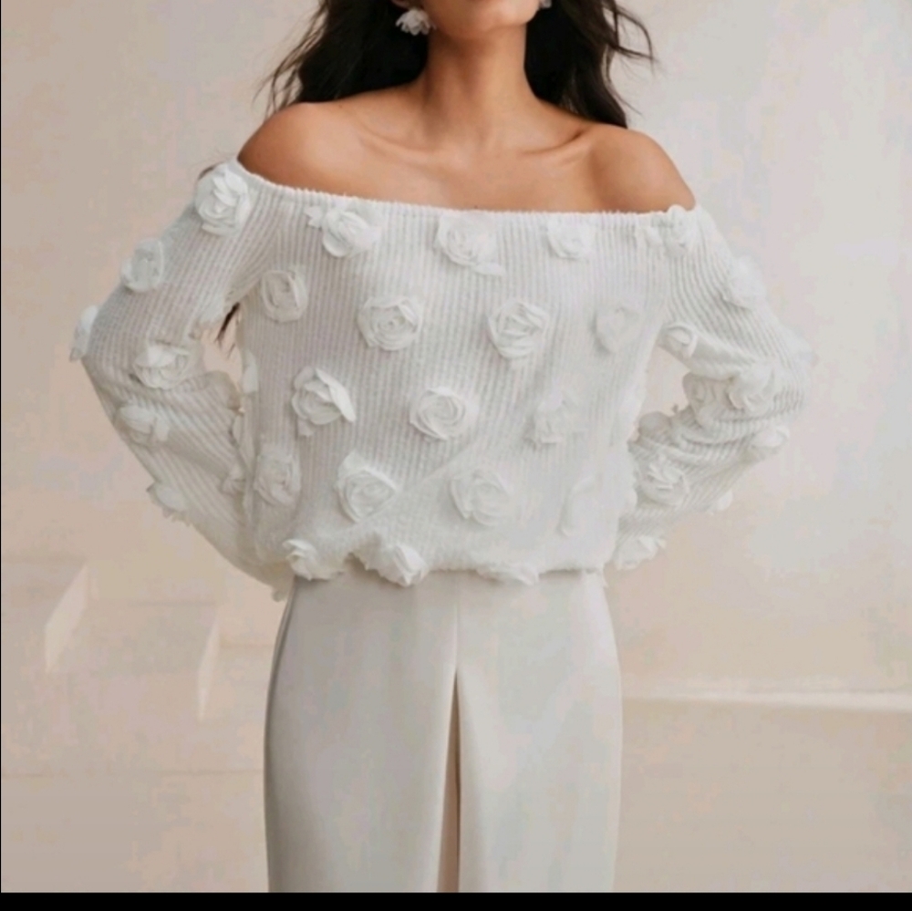 Elegant Off-Shoulder White Sweater
